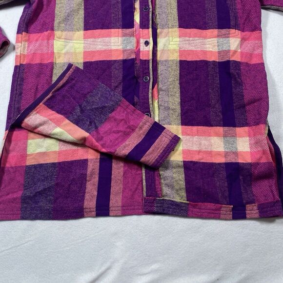 NWT FREE PEOPLE $148 SO LONG SUMMER COTTON FLANNEL SHIRT L PINK PLAID Button - Picture 9 of 12